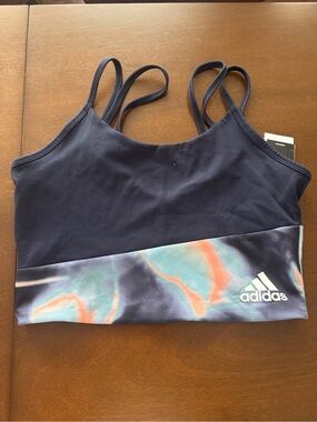 adidas Navy Sports Crop Top with Pastel Tie-Dye Hem